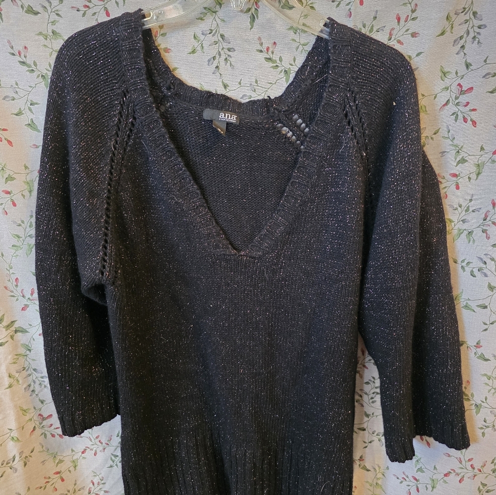 Ana Black V-Neck Ladies Sweater Sparkle XL